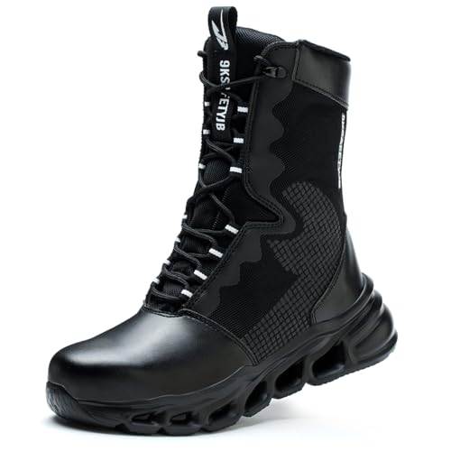 Dajingkj Arbeitsschuhe Herren Sicherheitsschuhe Damen Leicht High-Top Stahlkappe Kampfstiefel für Männer Atmungsaktiv Industrie BAU Pannenschutz Stahlkappenschuhe von Dajingkj