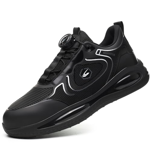 Dajingkj Arbeitsschuhe Herren Sicherheitsschuhe Damen Wasserdicht Leicht Trends Drehknopf Safety Sneakers mit Stahlkappe Anti-Smash und Anti-Punktur Luftkissen Stahlkappenschuhe von Dajingkj
