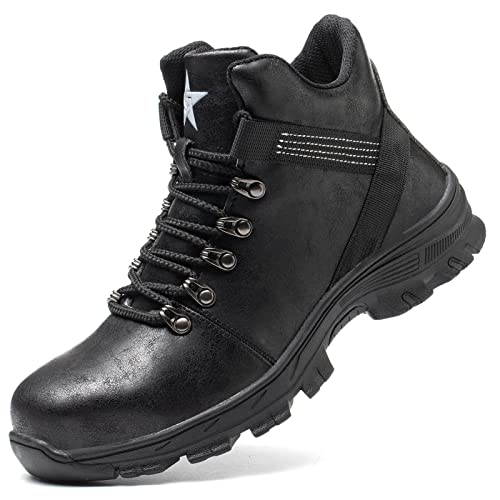 Dajingkj Arbeitsschuhe Herren Wasserdicht Sicherheitsschuhe Damen Stahlkappenschuhe Motorrad Reiten Schuhe Atmungsaktive Sneakers von Dajingkj