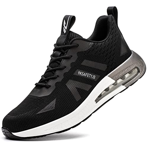 Dajingkj Arbeitsschuhe mit Stahlkappe für Herren, modisch, industrielle Bauweise, Sicherheitsschuhe, leichte PU-Luftpolster-Sneakers, Black9192, 47 1/3 EU von Dajingkj