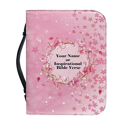 Dajingkj Benutzerdefinierte Bibelhülle Mit Reißverschluss Damen Personalisierte Pink Bible Covers Leder Bibelhülle Klein Bibeltasche Bibel Buchumschlag Tasche Bibel Buch Kirche Henkeltaschen von Dajingkj