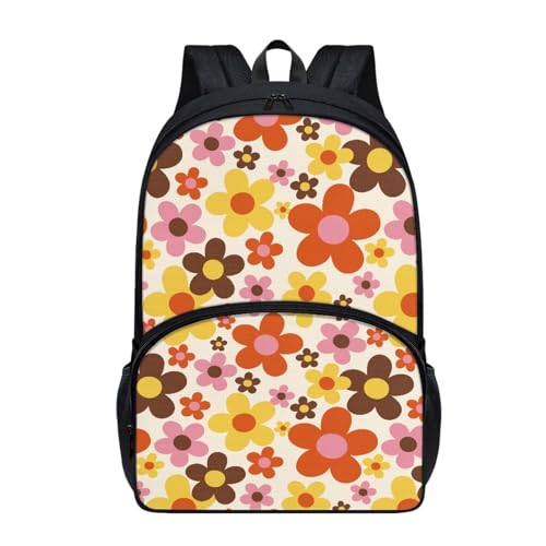 Dajingkj Bunte Blumen Schulranzen Mädchen 17 Inch Groß Niedlich Daypack Grundschule Jungen Schultasche für Kinder Ranzen für Schule und Reise von Dajingkj