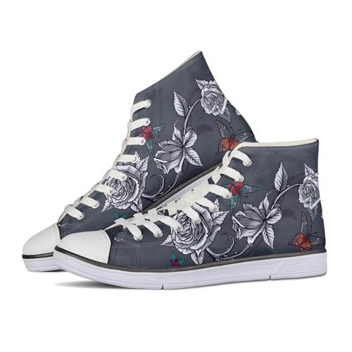 Dajingkj Canvas Sneaker Damen Grau Segeltuchschuhe für Paar High Top Flache Schuhe Teens Mädchen Fitness Laufschuhe Turnschuh Freizeit Sportschuhe von Dajingkj