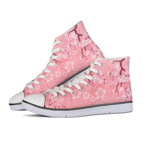 Dajingkj Canvas Sneaker Damen Rosa Segeltuchschuhe Teens Mädchen Pink High Top Flache Schuhe Fitness Laufschuhe Turnschuh Freizeit Schnürsenkel Sportschuhe von Dajingkj