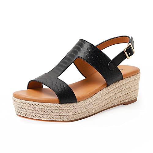 Dajingkj Espadrilles für Damen Keilabsatz Plateau Sandalen Knöchelriemen offene Zehe klobige Wedges Damen Keilabsatz Casual Niedriger Absatz Sommer Schuhe von Dajingkj