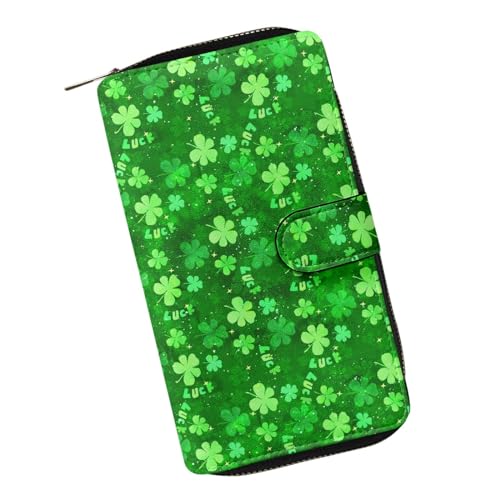 Dajingkj Geldbörse Damen Große St. Patrick's Day Grüne Blätter Brieftasche Leder Kartenhalter Geldbörsen Reißverschluss Schnalle Kupplung Brieftasche Telefon Handtasche für Frauen von Dajingkj