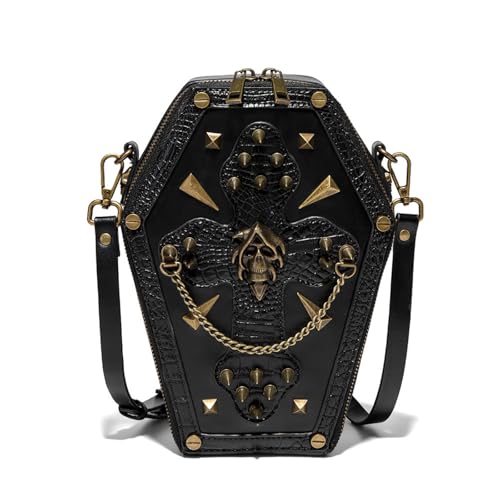 Dajingkj Gothic Handtasche Vintage Kunstleder Totenkopf-Design Multifunktionale Umhängetasche Handytasche zum Umhängen von Dajingkj