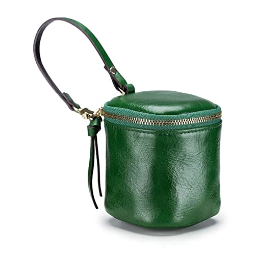 Dajingkj Kosmetiktasche Klein Eimer mit Spiegel Mini Damen Chapstick Halter Tasche Echtes Leder Kleine Reise Kopfhörer Tasche Münze Geldbörse von Dajingkj