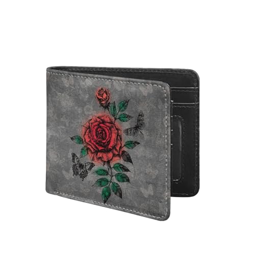 Dajingkj Rose Geldbörse Herren Jungen Personalisierte PU Leder Portemonnaie mit Ausweisfach für Männer Einzigartiges Design Brieftasche mit Kreditkartenetui von Dajingkj