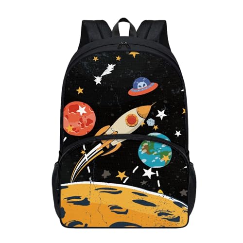 Dajingkj Schulranzen Rakete Weltraum Mädchen 17 Inch Groß Niedlich Daypack Grundschule Jungen Schultasche für Kinder Ranzen für Schule und Reise von Dajingkj