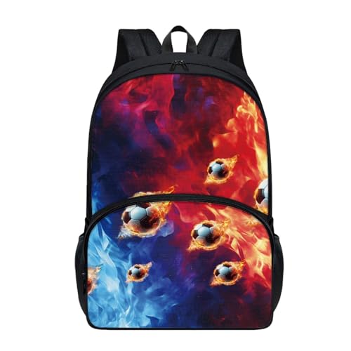 Dajingkj Schultasche Jungen Fußball mit Feuer ab 1. klasse Schulrucksack Schulranzen für Grundschule Mittelschule Rucksack Büchertasche von Dajingkj