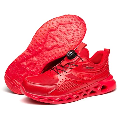 Dajingkj Sicherheitsschuhe Herren Arbeitsschuhe Damen Leicht Rot Trends Drehknopf Safety Shoes Anti-Smashing und Anti-Puncture Turnschuhe von Dajingkj