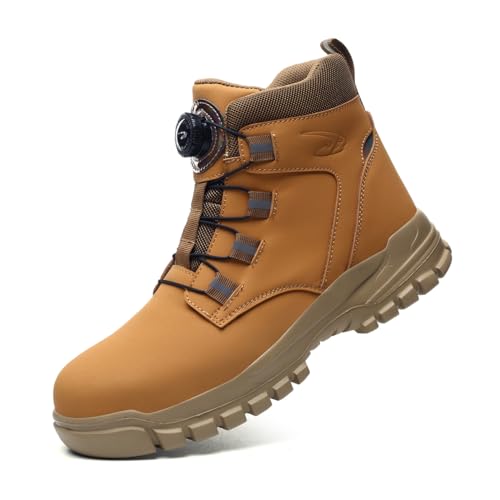 Dajingkj Sicherheitsschuhe Herren Arbeitsschuhe Damen Wasserdicht Leicht Gelb Arbeitsstiefel Trends Drehknopf Safety Shoes Anti-Smashing und Anti-Puncture Turnschuhe von Dajingkj