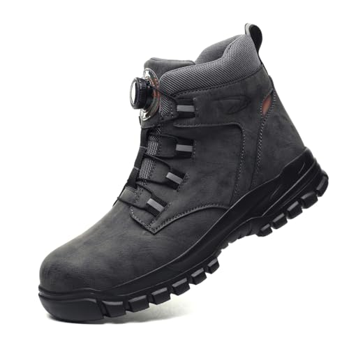 Dajingkj Sicherheitsschuhe Herren Arbeitsschuhe Damen Wasserdicht Leicht Grau Arbeitsstiefel Trends Drehknopf Safety Shoes Anti-Smashing und Anti-Puncture Turnschuhe von Dajingkj