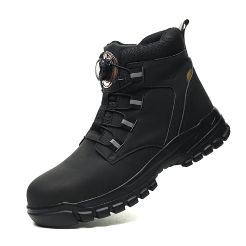 Dajingkj Sicherheitsschuhe Herren Arbeitsschuhe Damen Wasserdicht Leicht Schwarz Arbeitsstiefel Trends Drehknopf Safety Shoes Anti-Smashing und Anti-Puncture Turnschuhe von Dajingkj