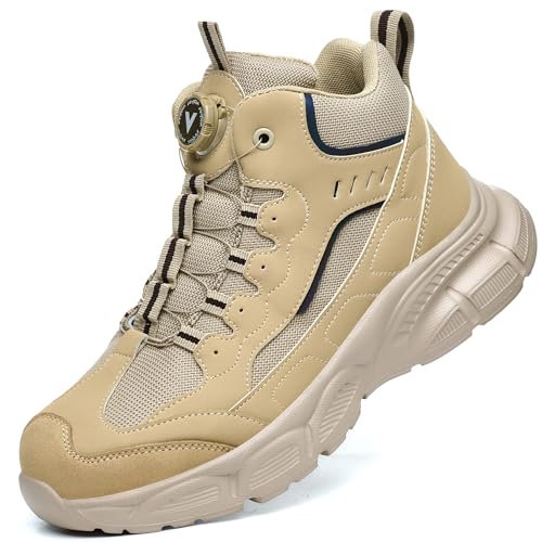 Dajingkj Sicherheitsschuhe Herren Arbeitsschuhe Mode Drehknopf Leicht Sneakers High-top Schutzstiefel Atmungsaktiv Schlagfeste und Durchtrittsichere Turnschuhe von Dajingkj