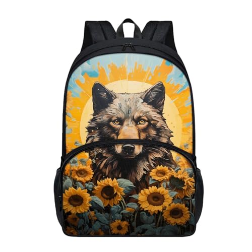 Dajingkj Sonnenblume und Hund Schulrucksack Teenager Mädchen Jungen Gänseblümchen Schulranzen für Grundschule Mittelschule Rucksack ab 1. Klasse für Schule und Reise von Dajingkj