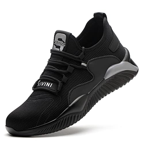 Dajingkj Stahlkappe Schuhe für Herren Arbeit Leichte Sicherheitsschuhe Industriebau Sneaker mit Reflexstreifen, schwarz grau, 47 1/3 EU von Dajingkj