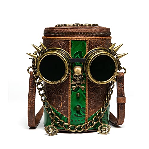 Dajingkj Steampunk Brille Eimer Bags Echtes Leder Bauchtasche Retro Messenger Bags Handtasche Make-up Tasche für Damen Herren, Braun-199 von Dajingkj