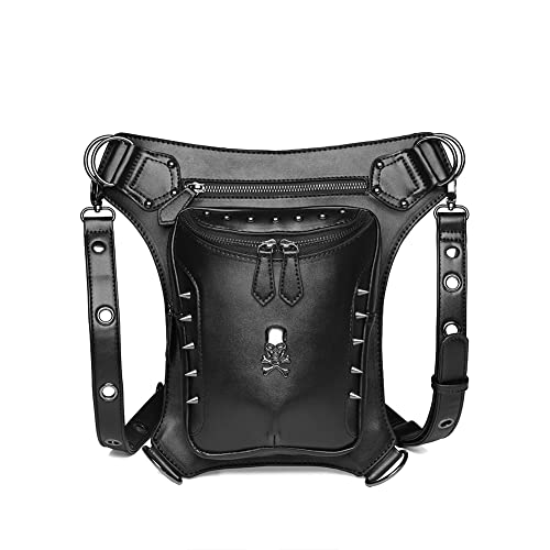 Dajingkj Steampunk Totenkopf-Hüfttasche, Motorrad-Beintasche, Kuriertasche, Gothic-Reisetasche, Bein-Hüft-Holster, Geldbörse für Damen und Herren, Schwarze Nieten 045, Einheitsgröße, modisch Dajingkj Steampunk Totenkopf-Hüfttasche, Motorrad-Beintasche, Kuriertasche, Gothic-Reisetasche, Bein-Hüft-Holster, Geldbörse für Damen und Herren, Schwarze Nieten 045, Einheitsgröße, modisch von Dajingkj