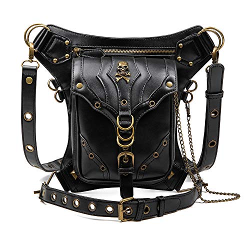 Dajingkj Steampunk Skull Hüfttasche Motorrad Beintasche Messenger Bag Gothic Reisetasche Bein Hüfte Holster Geldbörse für Damen Herren, Schwarz025, Einheitsgröße, modisch von Dajingkj