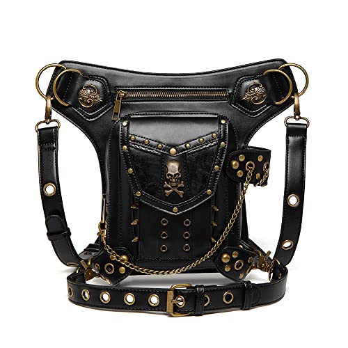 Dajingkj Steampunk Skull Hüfttasche Motorrad Beintasche Messenger Bag Gothic Reisetasche Bein Hüfte Holster Geldbörse für Damen Herren, Schwarz096, Einheitsgröße, modisch von Dajingkj