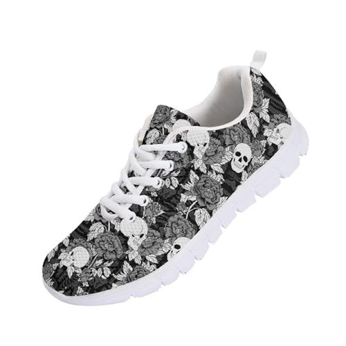 Dajingkj Totenkopf-Rosen Sneaker & Sportschuhe Herren Damen Grau Schnürsenkel Leicht Walking Schuhe Bequeme Turnschuhe Anti-Rutsch Tennis Sport Schuhe von Dajingkj