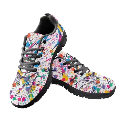 Dajingkj Turnschuhe Herren Damen Tie-Dye und Katzen Atmungsaktive Mesh Straße Laufschuhe Niedlich Teens Mädchen Jungen Flats Sport Schuhe Schnürsenkel Outdoor Tägliche Schuhe von Dajingkj