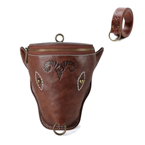 Dajingkj Wikinger Gürteltasche Modellierung eines Kuhkopfes Vintage Renaissance Hüfttaschen Leder Münzgeldbeutel Mittelalterliche LARP Gürteltasche für Damen und Herren von Dajingkj