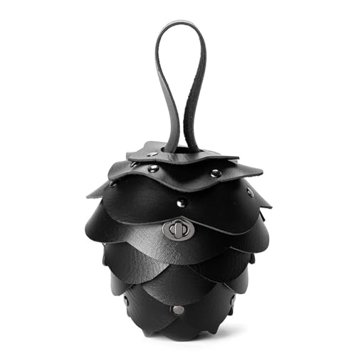 Retro Erdbeer-Geldbörse PU-Leder Tannenzapfen Kartenhalter Klein Niedlich Münzfach Münzbörse für Damen Herren und Mädchen Coin Purse (Tannenzapfen schwarz) von Dajingkj