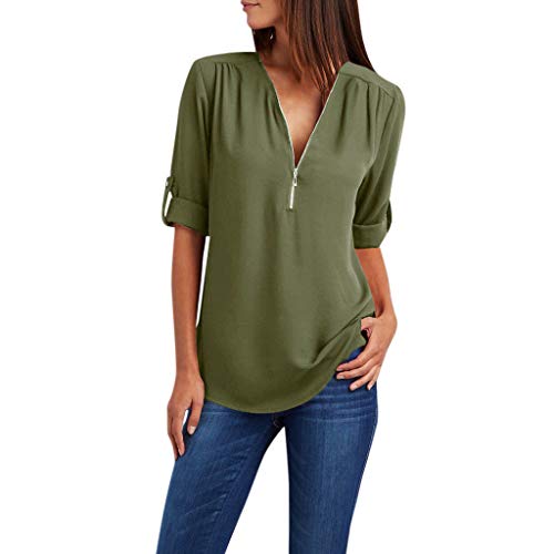 Chiffon Bluse Damen Elegant Langarmshirt V-Ausschnitt Tunika Half Zip Longbluse Große Größen Tops 3/4 Ärmel Tshirt Leichte Oberteile Locker Shirt Einfarbig T-Shirts für Frauen Saum Pulli Chiffon Bluse Damen Elegant Langarmshirt V-Ausschnitt Tunika Half Zip Longbluse Große Größen Tops 3/4 Ärmel Tshirt Leichte Oberteile Locker Shirt Einfarbig T-Shirts für Frauen Saum Pulli von Dajowake