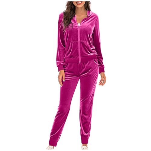 Dajowake Damen Jogginganzug 2-Teilig Trainingsanzug Goldener Samt Jogging Set Sportlich Fitness Sweatsuits Zweiteiliger Freizeitanzug Einfarbig Elegant Sportanzug Langarm Freizeit Loungewear von Dajowake