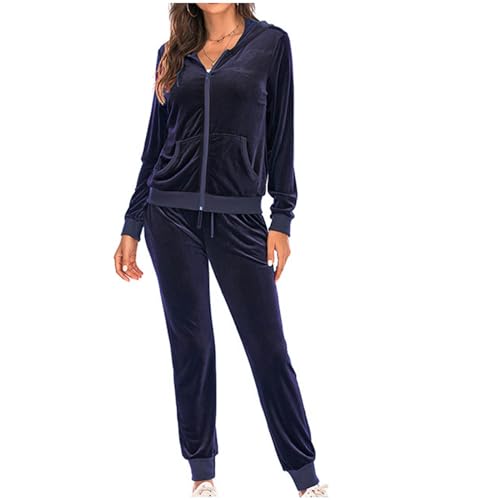 Dajowake Damen Jogginganzug 2-Teilig Trainingsanzug Goldener Samt Jogging Set Sportlich Fitness Sweatsuits Zweiteiliger Freizeitanzug Einfarbig Elegant Sportanzug Langarm Freizeit Loungewear von Dajowake