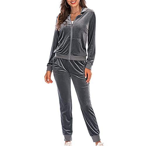 Dajowake Damen Jogginganzug 2-Teilig Trainingsanzug Goldener Samt Jogging Set Sportlich Fitness Sweatsuits Zweiteiliger Freizeitanzug Einfarbig Elegant Sportanzug Langarm Freizeit Loungewear von Dajowake