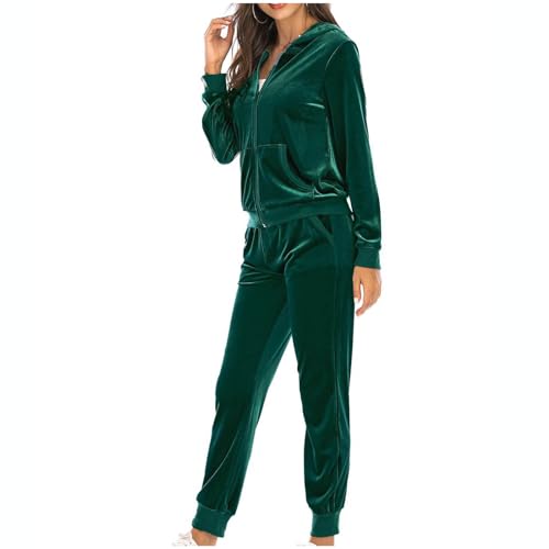 Dajowake Damen Jogginganzug 2-Teilig Trainingsanzug Goldener Samt Jogging Set Sportlich Fitness Sweatsuits Zweiteiliger Freizeitanzug Einfarbig Elegant Sportanzug Langarm Freizeit Loungewear von Dajowake