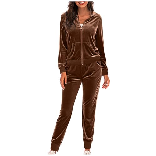 Dajowake Damen Jogginganzug 2-Teilig Trainingsanzug Goldener Samt Jogging Set Sportlich Fitness Sweatsuits Zweiteiliger Freizeitanzug Einfarbig Elegant Sportanzug Langarm Freizeit Loungewear von Dajowake