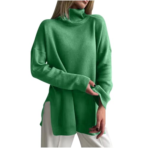 Dajowake Damen Rollkragenpullover Winter Langarm Rollkragen Pullover Frauen Warm Weich Sweater Einfarbig Wollpullover Elegant Locker Longpullover mit Schlitz Strickpulli Grobstrick Strickpullover von Dajowake