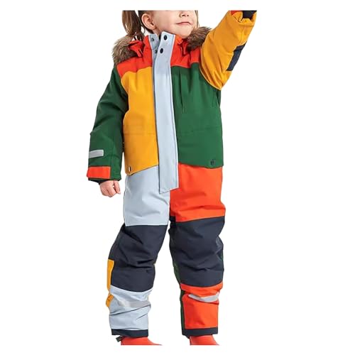 Dajowake Kinder Skioverall Wasserdicht Atmungsaktiv Einteiliges Design Reißverschlussöffnung Skianzüge für Jungen und Mädchen Winddicht Skianzug Unisex Winter Schneeanzug (Mehrfarbig, 140) von Dajowake