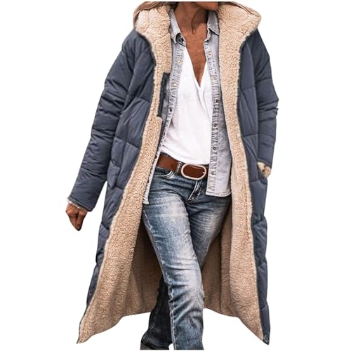 Dajowake Lange Damen Winterjacke Locker Langarm Jacke mit Kapuze Outdoorjacke Warm Wintermantel Einfarbig Bequeme Fleecejacke ReißVerschluss Hoodies Übergangsjacke Oversize Thermo Mantel von Dajowake