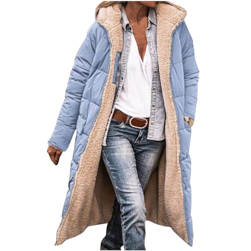 Dajowake Lange Damen Winterjacke Locker Langarm Jacke mit Kapuze Outdoorjacke Warm Wintermantel Einfarbig Bequeme Fleecejacke ReißVerschluss Hoodies Übergangsjacke Oversize Thermo Mantel von Dajowake