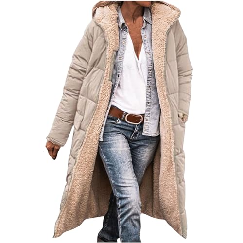Dajowake Lange Damen Winterjacke Locker Langarm Jacke mit Kapuze Outdoorjacke Warm Wintermantel Einfarbig Bequeme Fleecejacke ReißVerschluss Hoodies Übergangsjacke Oversize Thermo Mantel von Dajowake
