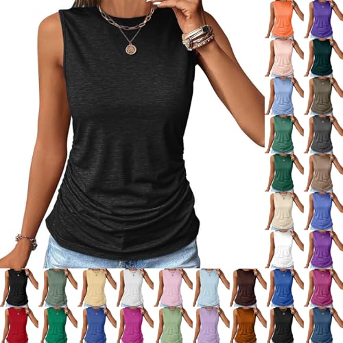 Dajowake Tank Top Damen Ärmellos Tanktops Sommer Sport Oberteile Basic Leichte Tops Locker Unterhemden Rundhals Einfarbig Weste Bluse Große Größen Trägershirt Sportlich Fitness Blusentop von Dajowake
