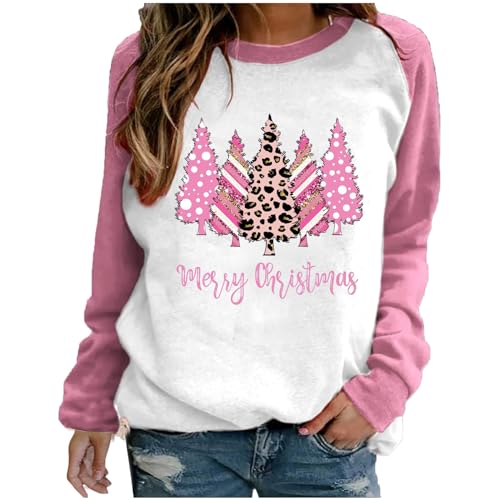 Dajowake Weihnachtspullover für Damen Rundhalsausschnitt Langarmshirts Elegant Langärmliges Oberteile Herbst Winter Rosa Sweatshirt Langarm Kreativer Sweater Angebote des Tages Heute Heute Damen von Dajowake