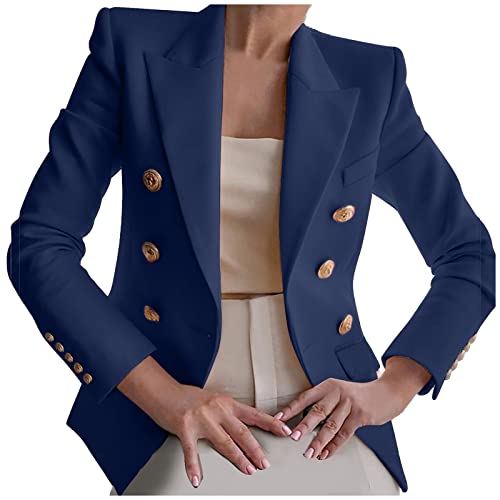 Damen Blazer Business Büro Sakko Elegant Gold Zweireiher Mantel Retro Stil Strickjacke Langarm Revers Sweatblazer Locker Sportlich Anzugjacke All Match Einfarbig Arbeitsjacke Anzug von Dajowake