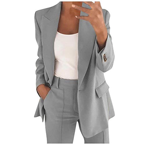 Damen Elegant Blazer mit Tasche Langarm Blazerjacke Einfarbig Revers Longblazer Casual Mode Sweatblazer Geschäft Büro Cardigan Frauen 2025 Business Slim Fit Coat Offen Vorne Freizeitanzug von Dajowake