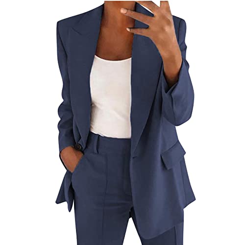 Damen Elegant Blazer mit Tasche Langarm Blazerjacke Einfarbig Revers Longblazer Casual Mode Sweatblazer Geschäft Büro Cardigan Frauen 2025 Business Slim Fit Coat Offen Vorne Freizeitanzug von Dajowake