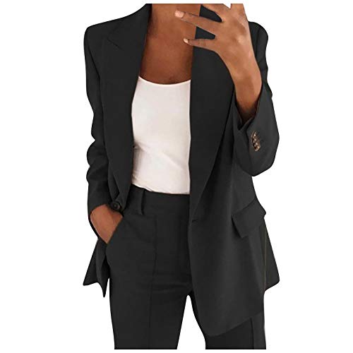 Damen Elegant Blazer mit Tasche Langarm Blazerjacke Einfarbig Revers Longblazer Casual Mode Sweatblazer Geschäft Büro Cardigan Frauen 2025 Business Slim Fit Coat Offen Vorne Freizeitanzug von Dajowake