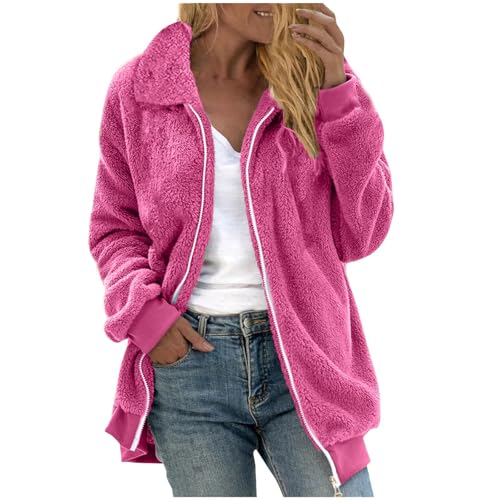 Damen Jacke Fleecejacke Teddy Fleece Plüschjacke Reißverschluss Sweatjacke Autumns Winter Freizeitjacke Langarm Teddyjacke Locker Lässig Mantel Sportjacke Thermo Winterjacke Wollmantel von Dajowake