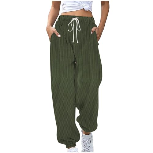 Damen Jogger Hose Einfarbig Jogginghose Bequeme Cordhose Elegant Cord Hosen mit Taschen Sporthose Kordelzug Frauen Sweathose Locker Casual Laufhose Sportlich Fitness Schlupfhose von Dajowake