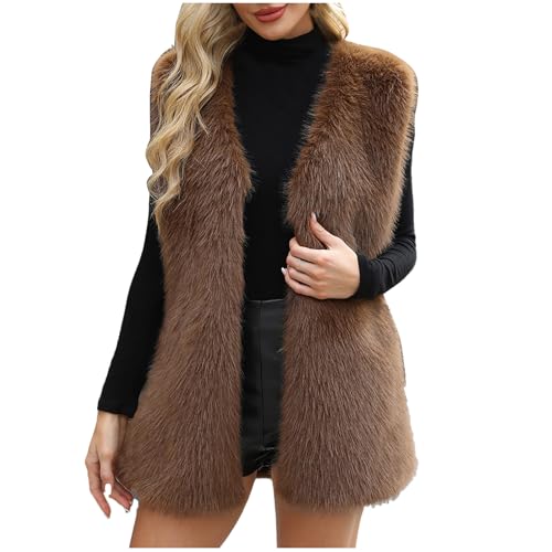 Damen Westen Elegant Fellweste Ärmellose Pelzweste Vest Jacke Fellweste Faux Pelz Kunstfell Mantel Pelzjacke Fell Cardigan Winter Warme Fellweste Pelzmantel Einfarbig Kunstpelze von Dajowake